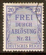 Germany 1903 20pf Ultramarine - Official stamp. SGO86. - Click Image to Close